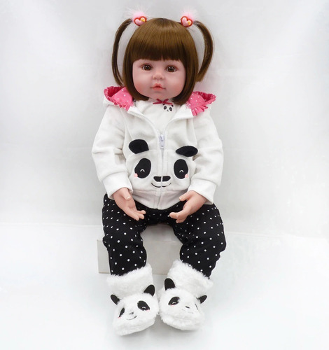 Boneca Bebê Reborn Realista Corpo De Silicone 48cm Panda